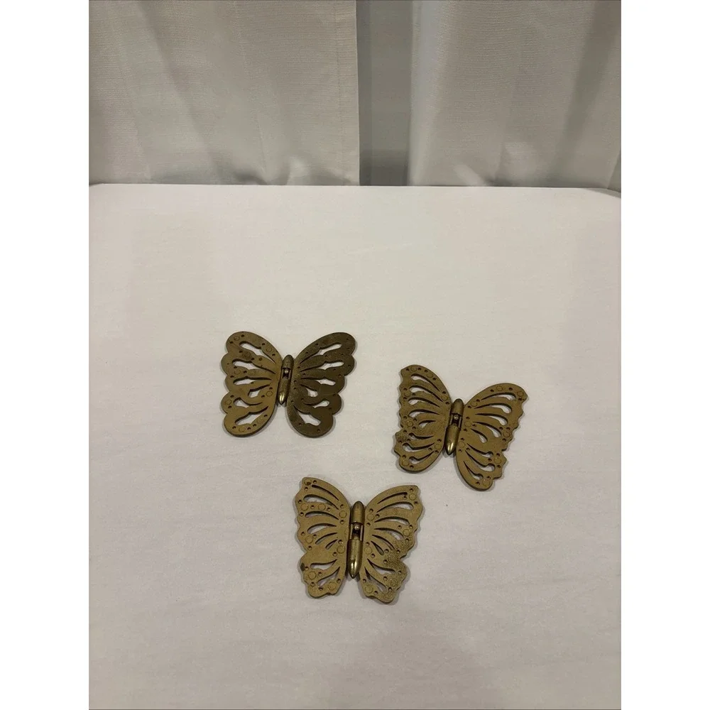 VTG Home Interior Butterflies Hinged Plastic Golden Wall Hanging~ Set Of 3